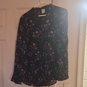 Faded Glory Black Floral Blouse